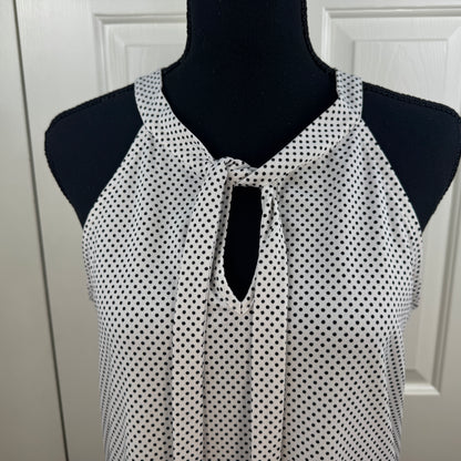 Adrianna Papell Women's Polka Dot Tie Neck Halter Blouse Black White Size M