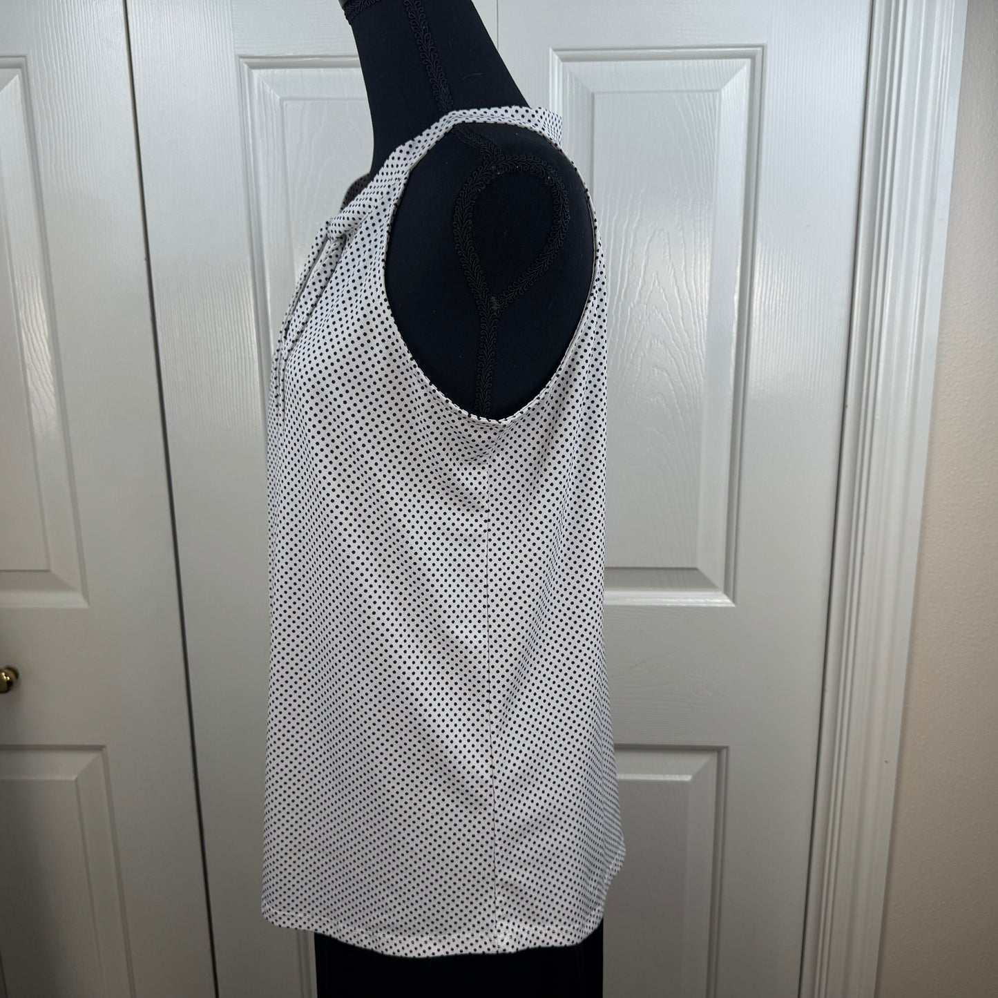 Adrianna Papell Women's Polka Dot Tie Neck Halter Blouse Black White Size M