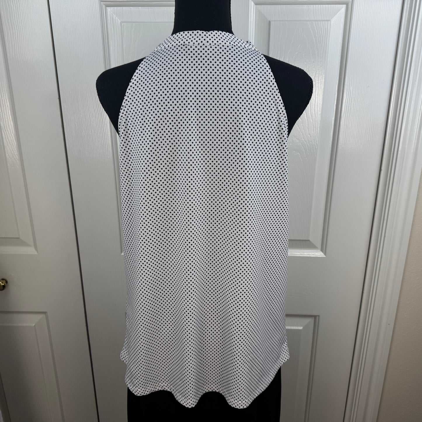 Adrianna Papell Women's Polka Dot Tie Neck Halter Blouse Black White Size M