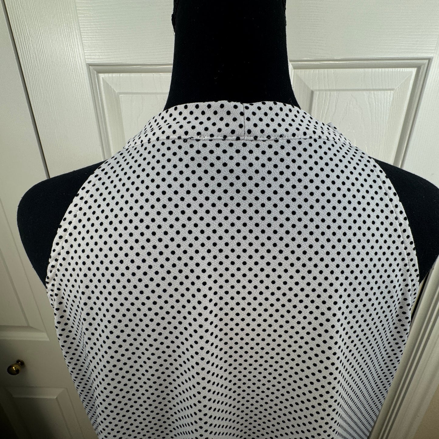 Adrianna Papell Women's Polka Dot Tie Neck Halter Blouse Black White Size M