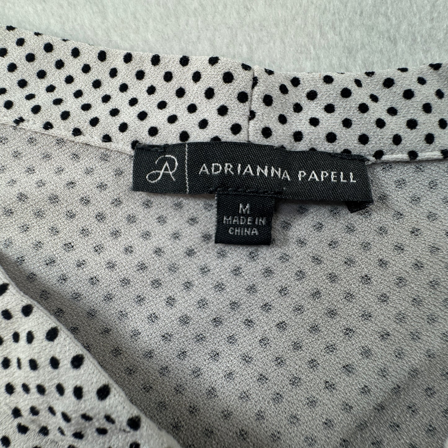 Adrianna Papell Women's Polka Dot Tie Neck Halter Blouse Black White Size M