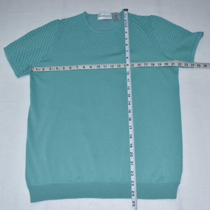 Measurements View on Alfred Dunner knit green top short sleeve on a white background