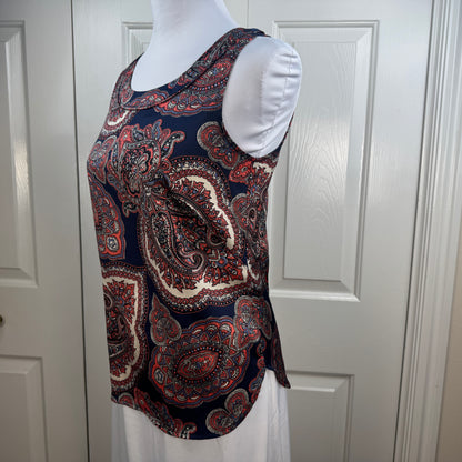 Ann Taylor Petite Women's Paisley Sleeveless Blouse Navy Coral Size XSP