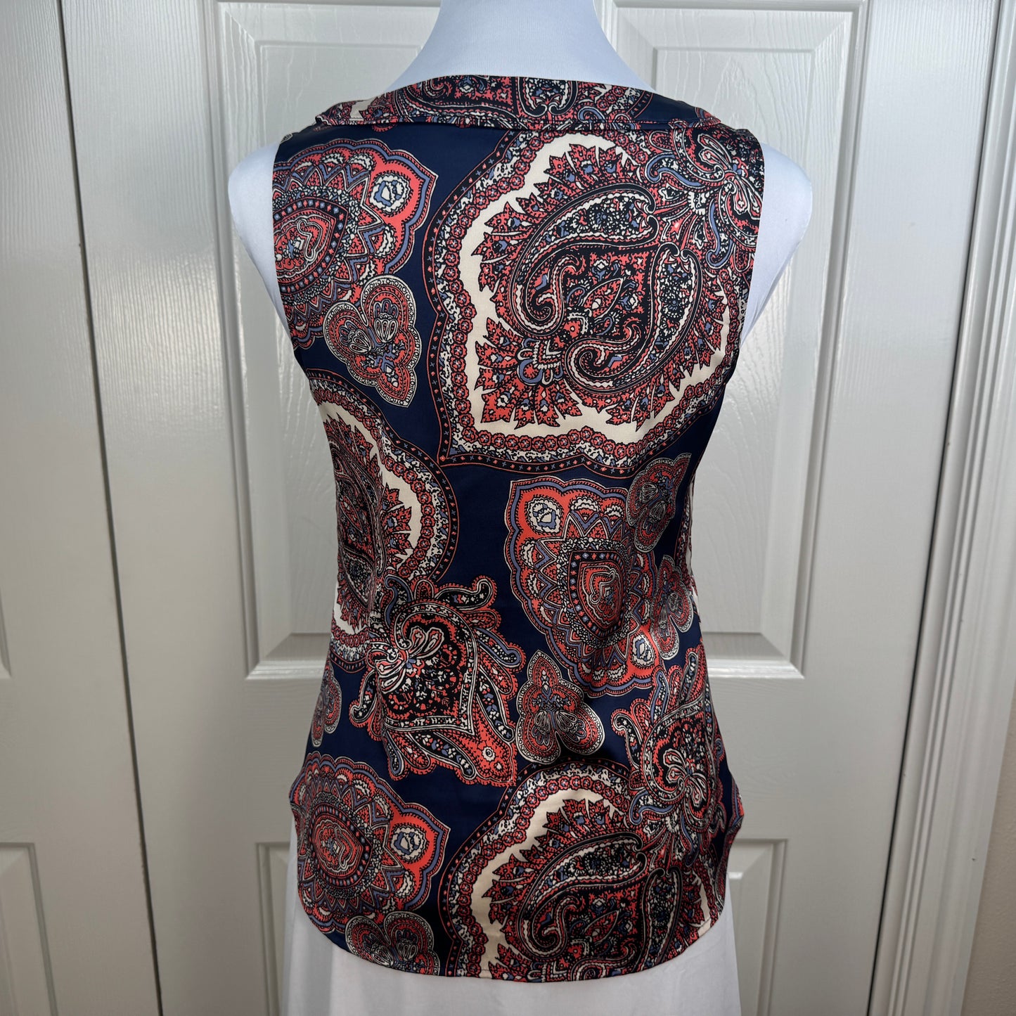 Ann Taylor Petite Women's Paisley Sleeveless Blouse Navy Coral Size XSP