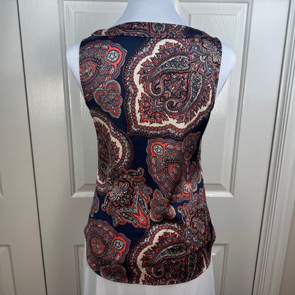Ann Taylor Petite Women's Paisley Sleeveless Blouse Navy Coral Size XSP