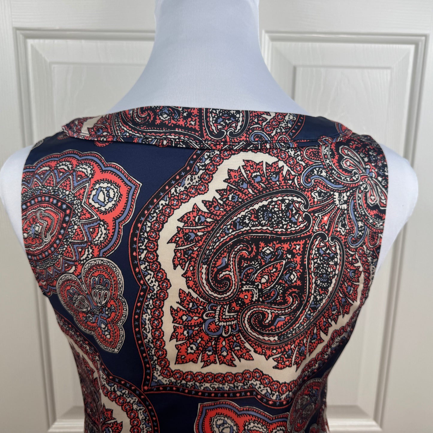 Ann Taylor Petite Women's Paisley Sleeveless Blouse Navy Coral Size XSP