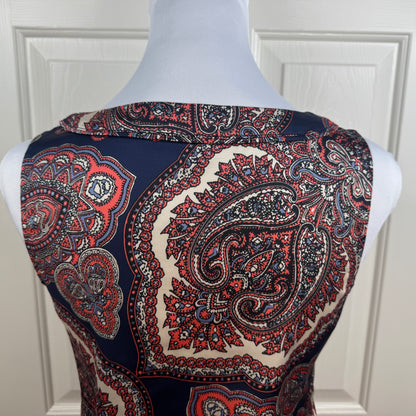 Ann Taylor Petite Women's Paisley Sleeveless Blouse Navy Coral Size XSP