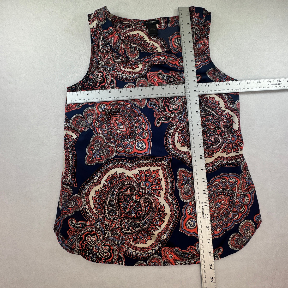 Ann Taylor Petite Women's Paisley Sleeveless Blouse Navy Coral Size XSP