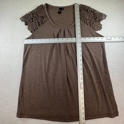 AUTOMET Women's Lace Cap Sleeve Pleated Top Taupe Brown Size M NWOT