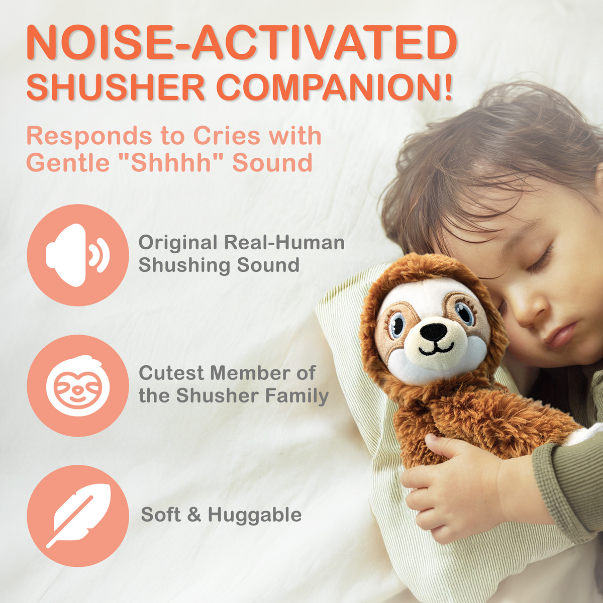Baby Shusher Sloth Plush Sound Machine with Smart Cry Detection