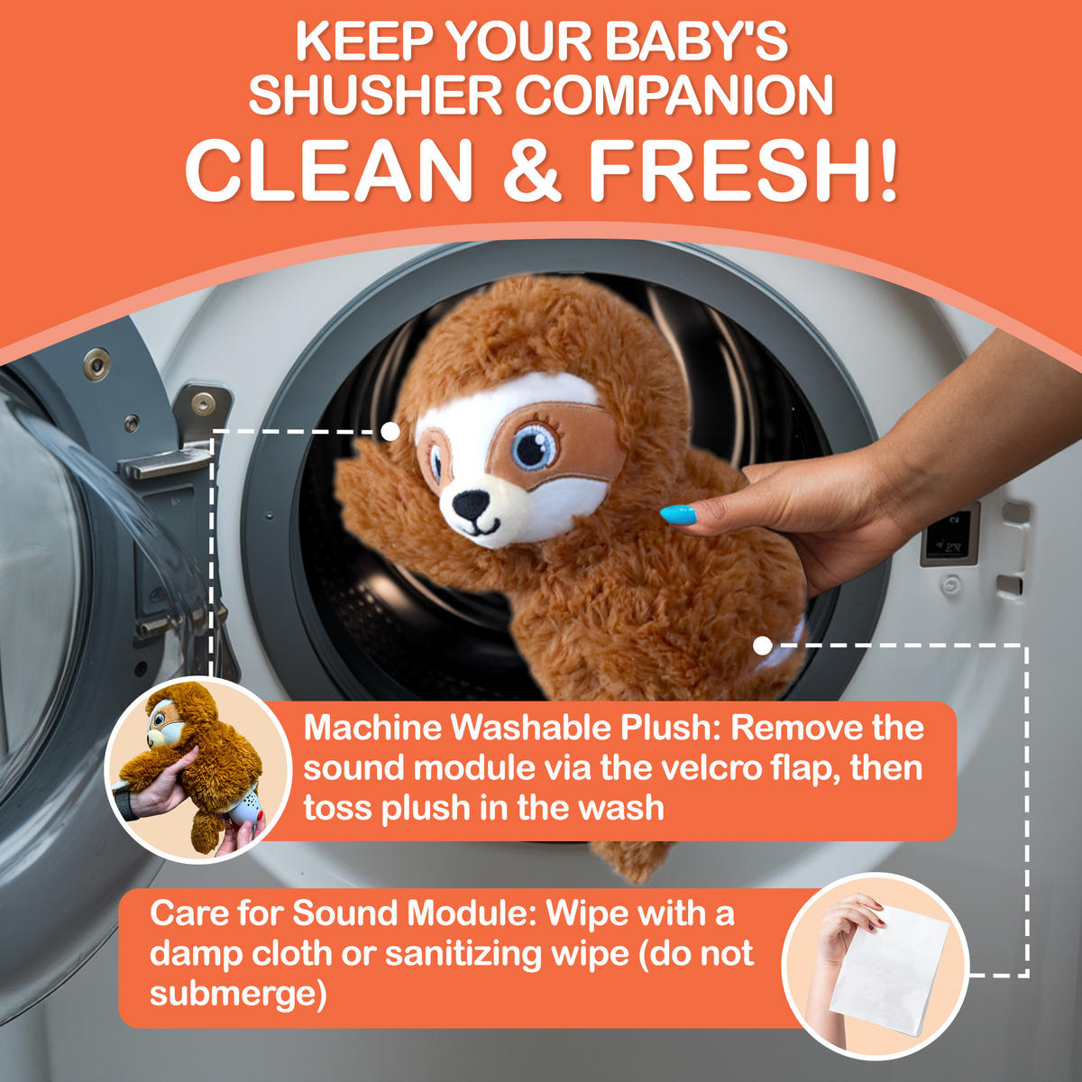 Baby Shusher Sloth Plush Sound Machine with Smart Cry Detection
