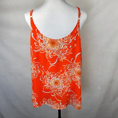 Back view of Cabi orange floral tank top on a mannequin against a plain background
