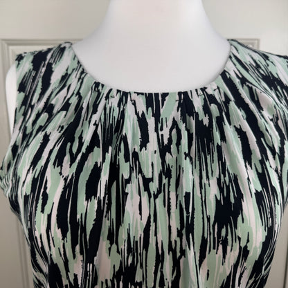 Calvin Klein Women's Abstract Print Sleeveless Stretch Blouse Black Mint