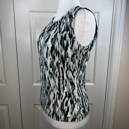 Calvin Klein Women's Abstract Print Sleeveless Stretch Blouse Black Mint