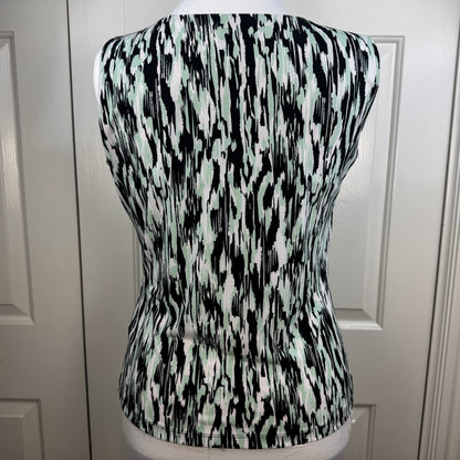 Calvin Klein Women's Abstract Print Sleeveless Stretch Blouse Black Mint