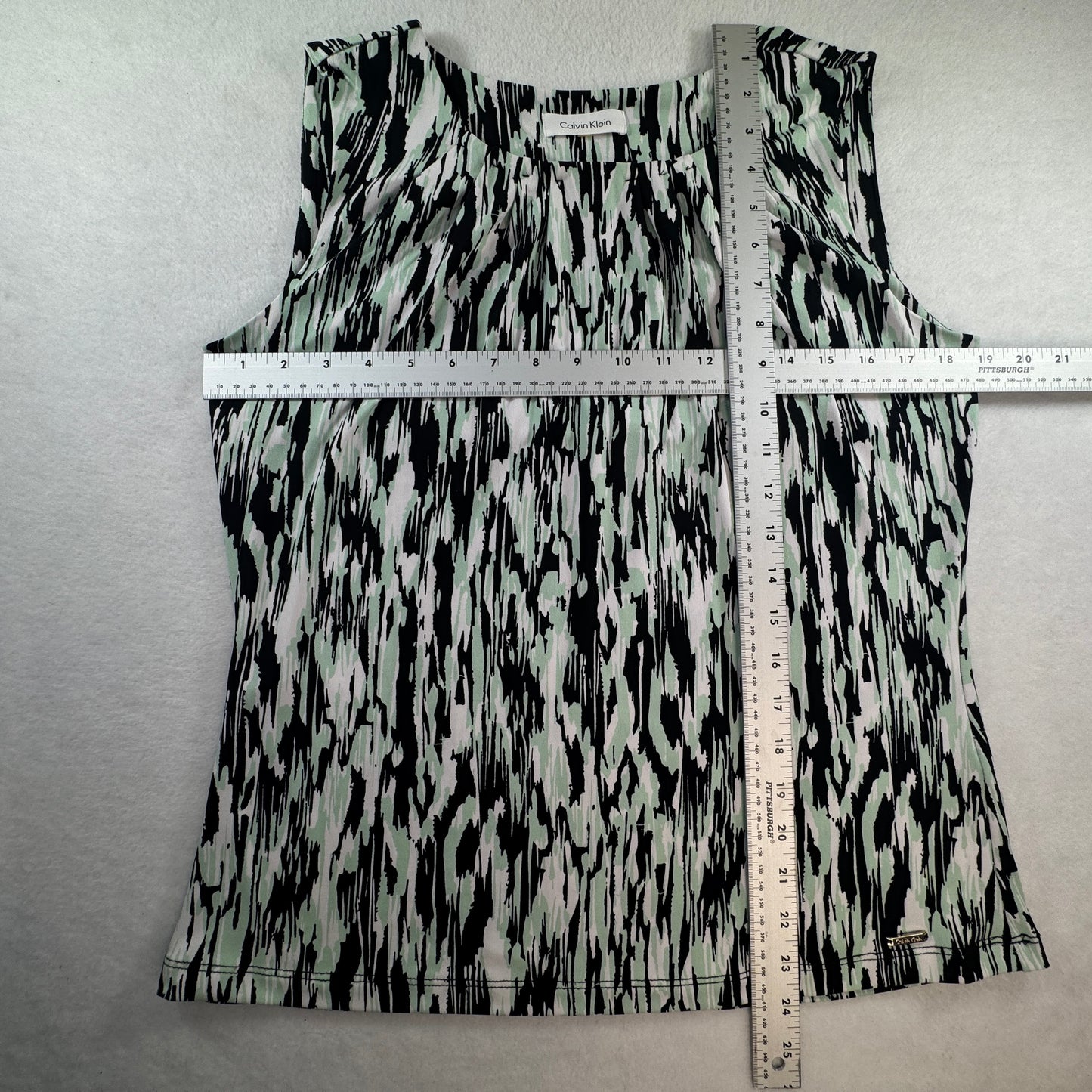 Calvin Klein Women's Abstract Print Sleeveless Stretch Blouse Black Mint