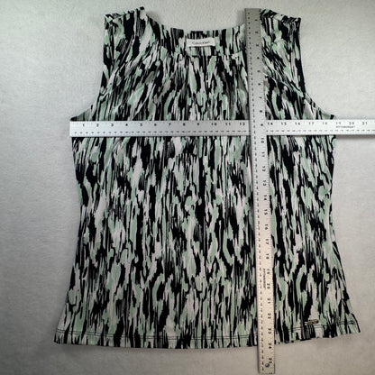 Calvin Klein Women's Abstract Print Sleeveless Stretch Blouse Black Mint