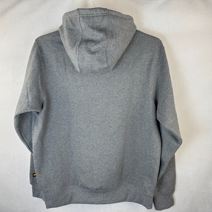 Back view of CAT gray hoodie on a white background size m