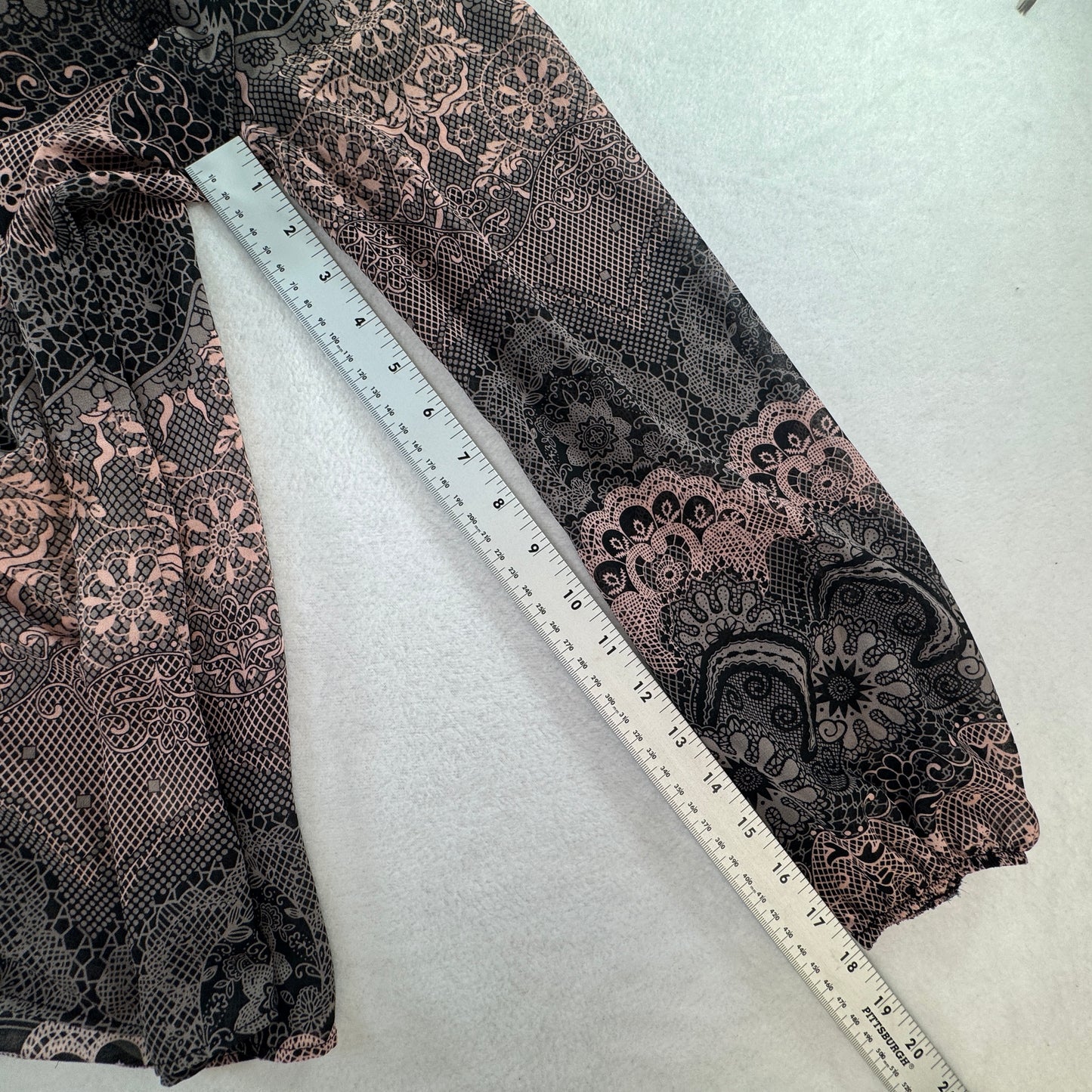 Charming Charlie Paisley Crisscross Back Long Sleeve Blouse Pink Black S