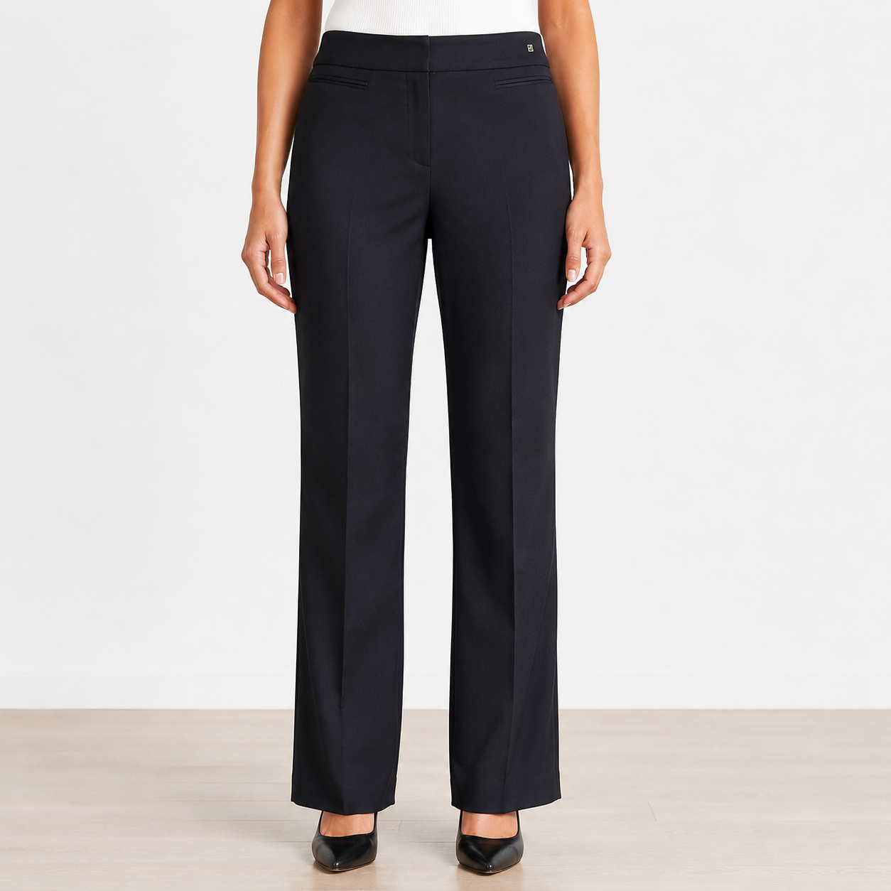 Ellen Tracy Women Dress Pant Sz XL Black Faux pocket pleated side legs