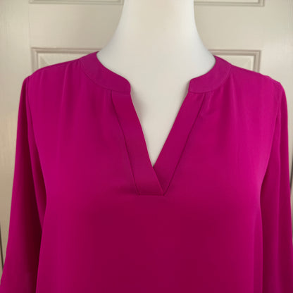 Chaus New York Women's Fuchsia Magenta Roll Tab Sleeve Blouse Size M