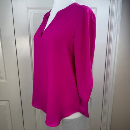 Chaus New York Women's Fuchsia Magenta Roll Tab Sleeve Blouse Size M