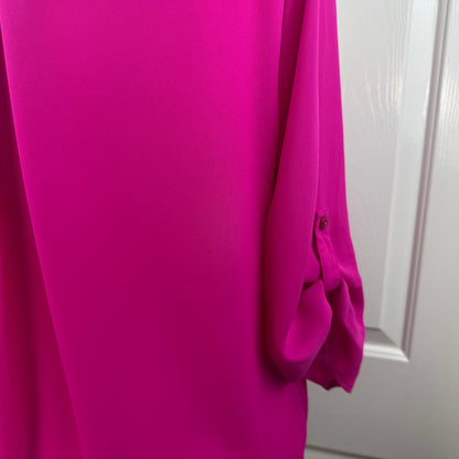 Chaus New York Women's Fuchsia Magenta Roll Tab Sleeve Blouse Size M