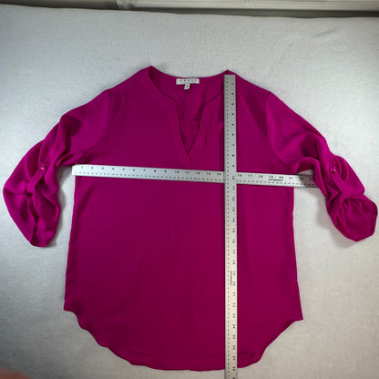 Chaus New York Women's Fuchsia Magenta Roll Tab Sleeve Blouse Size M