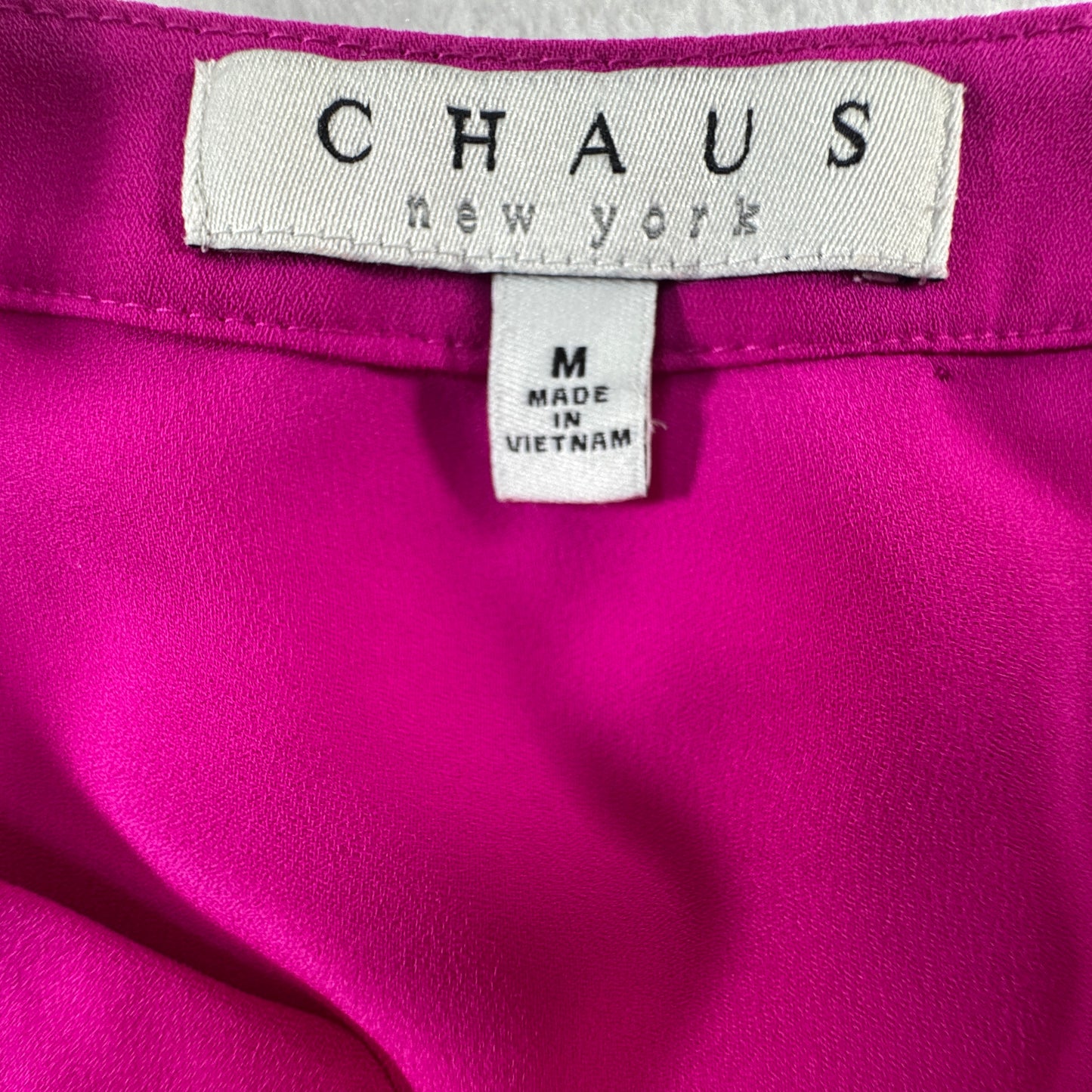 Chaus New York Women's Fuchsia Magenta Roll Tab Sleeve Blouse Size M