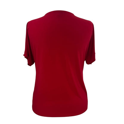Chaus Red Tie Front Top Women's Medium V-Neck Stretch Short Sleeve Casual Blouse