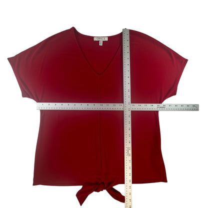 Chaus Red Tie Front Top Women's Medium V-Neck Stretch Short Sleeve Casual Blouse