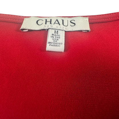Chaus Red Tie Front Top Women's Medium V-Neck Stretch Short Sleeve Casual Blouse