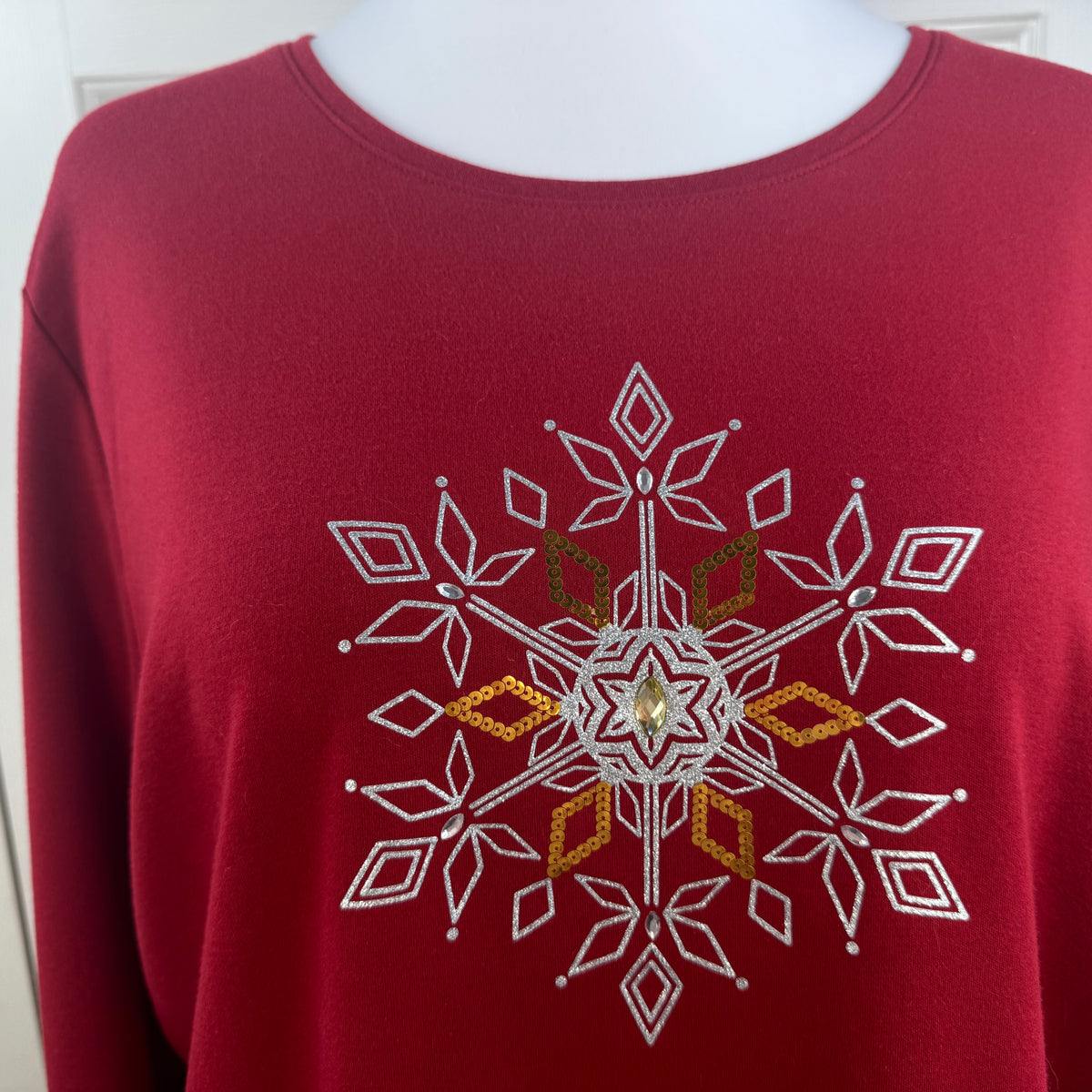 Croft & Barrow Women's Christmas Snowflake Embellished Top Red Plus Size 2X