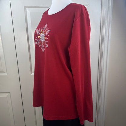 Croft & Barrow Women's Christmas Snowflake Embellished Top Red Plus Size 2X