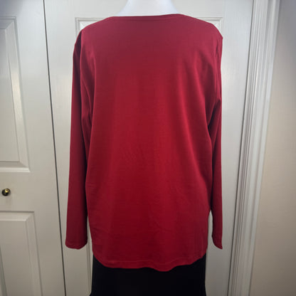 Croft & Barrow Women's Christmas Snowflake Embellished Top Red Plus Size 2X