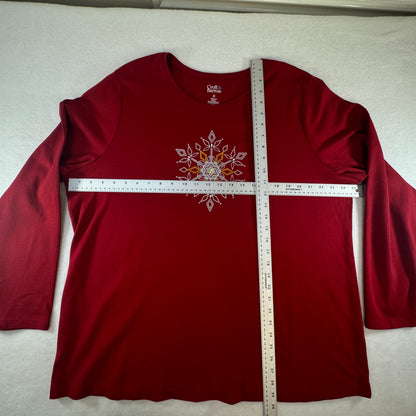 Croft & Barrow Women's Christmas Snowflake Embellished Top Red Plus Size 2X