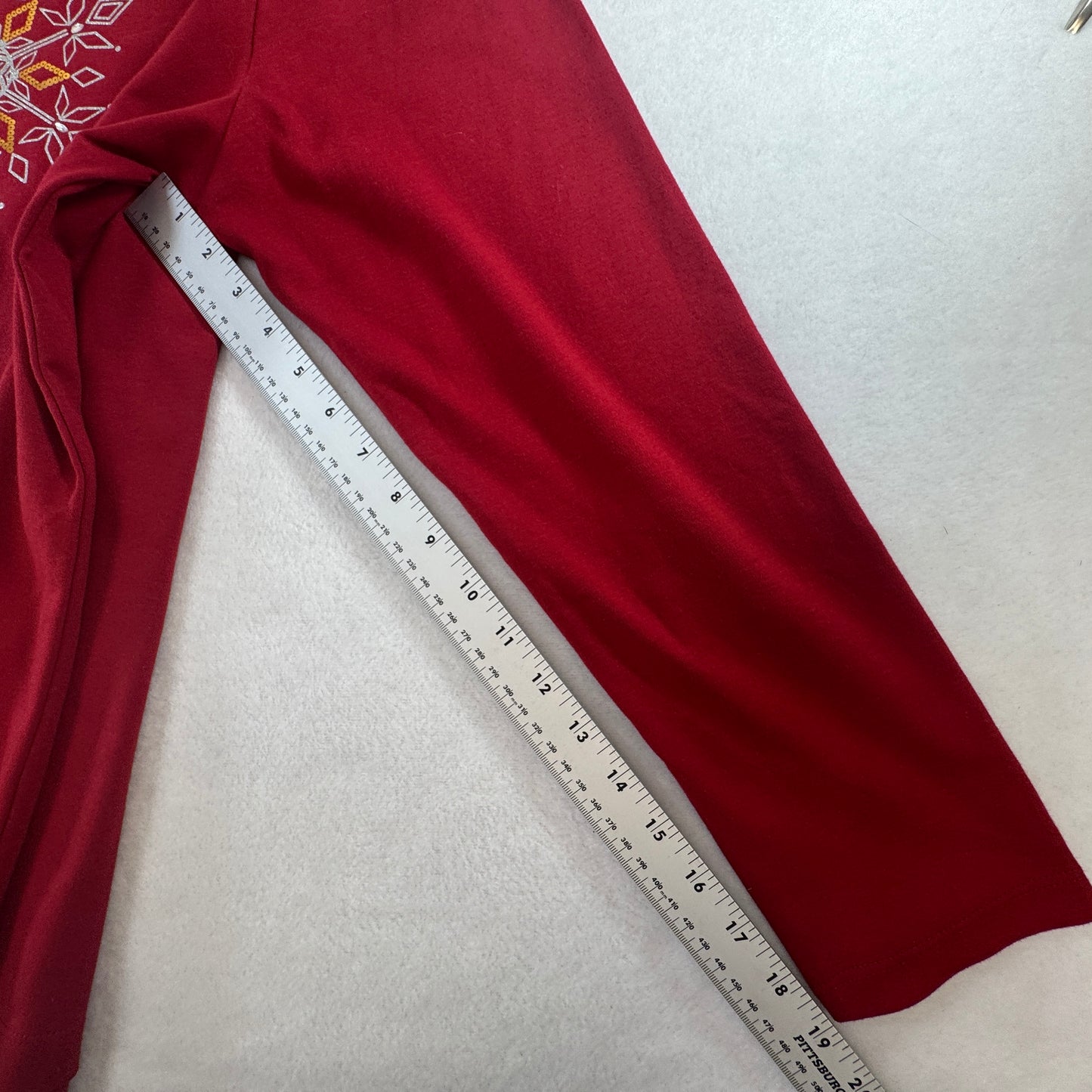 Croft & Barrow Women's Christmas Snowflake Embellished Top Red Plus Size 2X