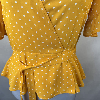 Front lower detail view Forever 21 women's blouse yellow, size M