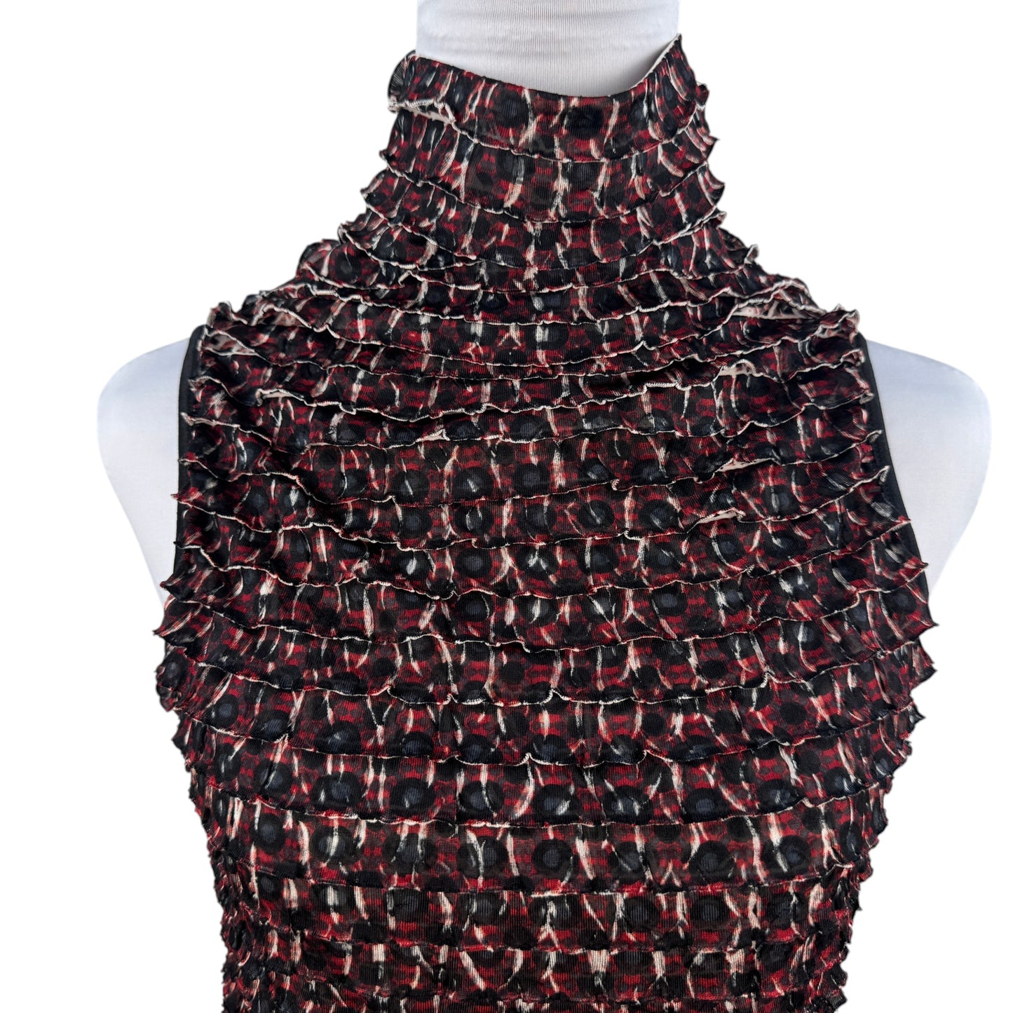 GNW Multicolor Sleeveless Ruffle Mock Neck Top Size Small Stretch Blouse