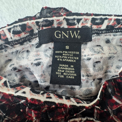 GNW Multicolor Sleeveless Ruffle Mock Neck Top Size Small Stretch Blouse