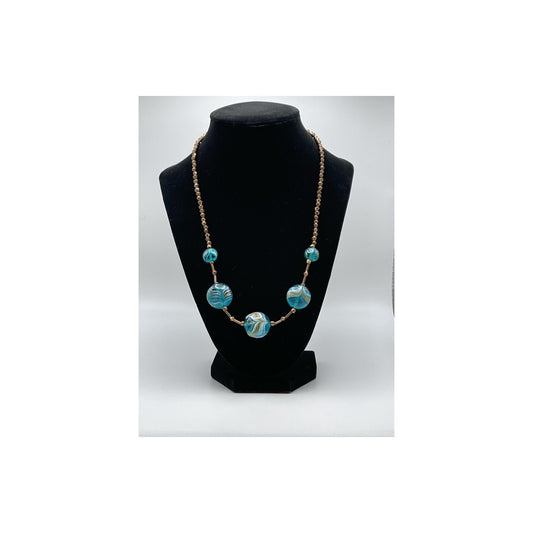 Main view of handmade necklace on turquoise beads and gold paint one size