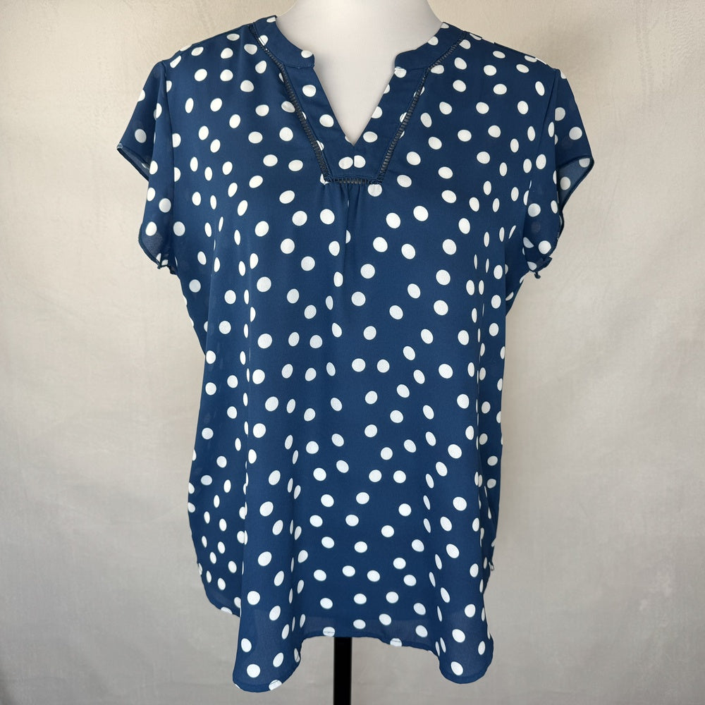 Front view of Hawthorn 41 women's blue blouse, size M
