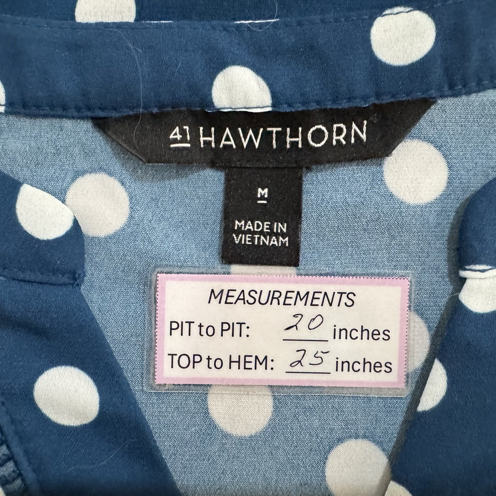 Clothing tag view on Hawthorn 41 women's blouse blue, size M