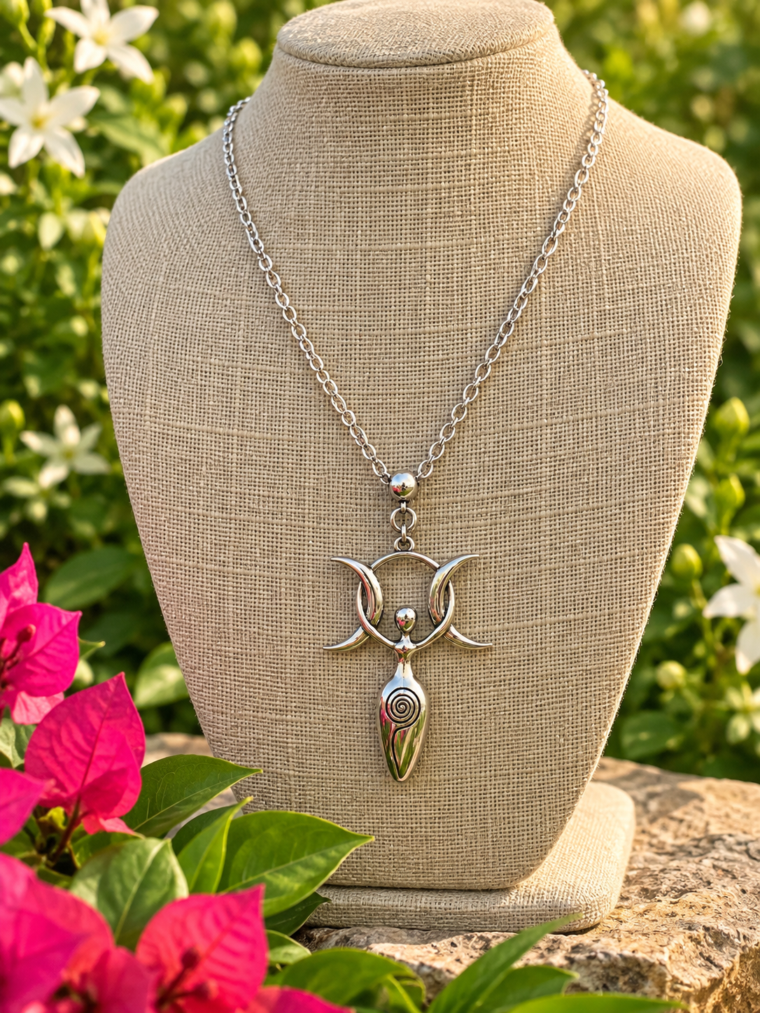 Moon Goddess Silver Stainless Steel Pendant Necklace