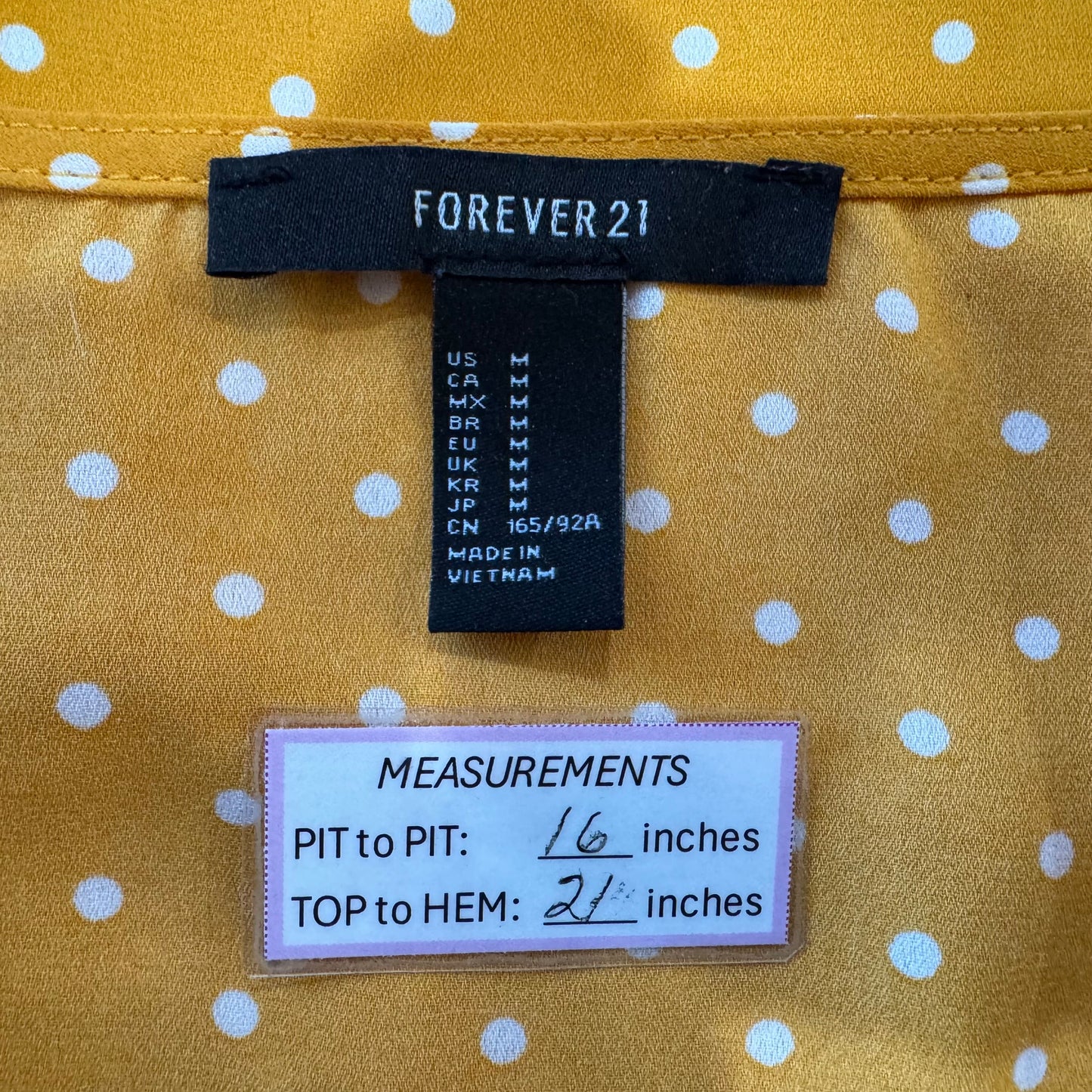 Forever 21 Blouse Sz M Peplum Wrap Polka Dot Ruffle Sleeve Butterscotch