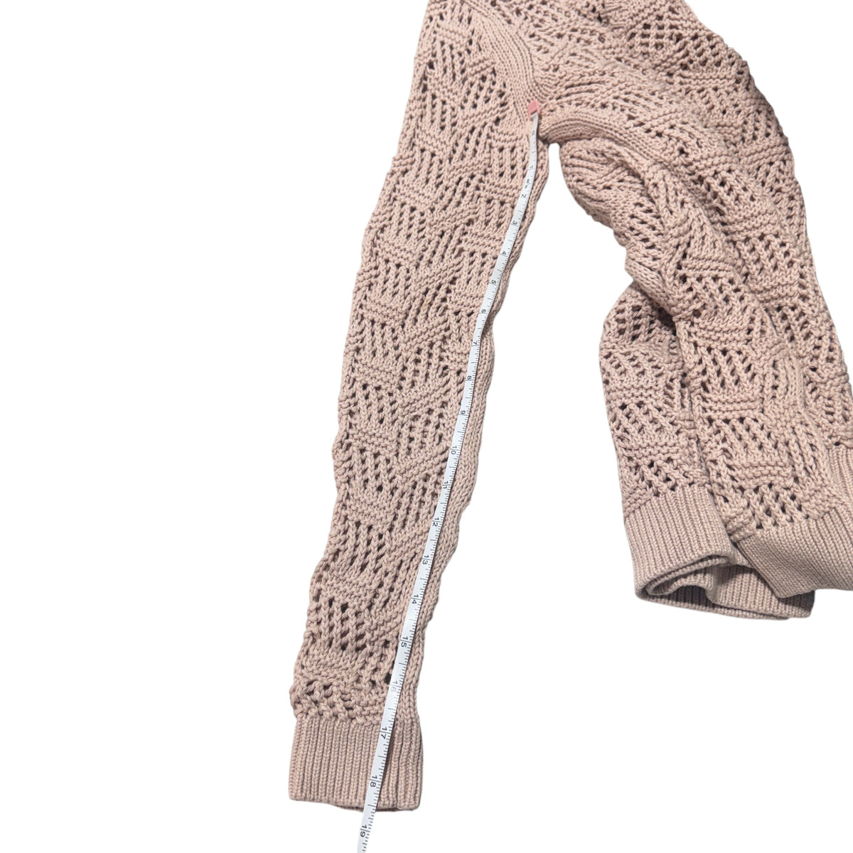 Loft Sweater Sz XS Pullover Open Knit Pale Pink Scalloped VNeck Ribbed waistline