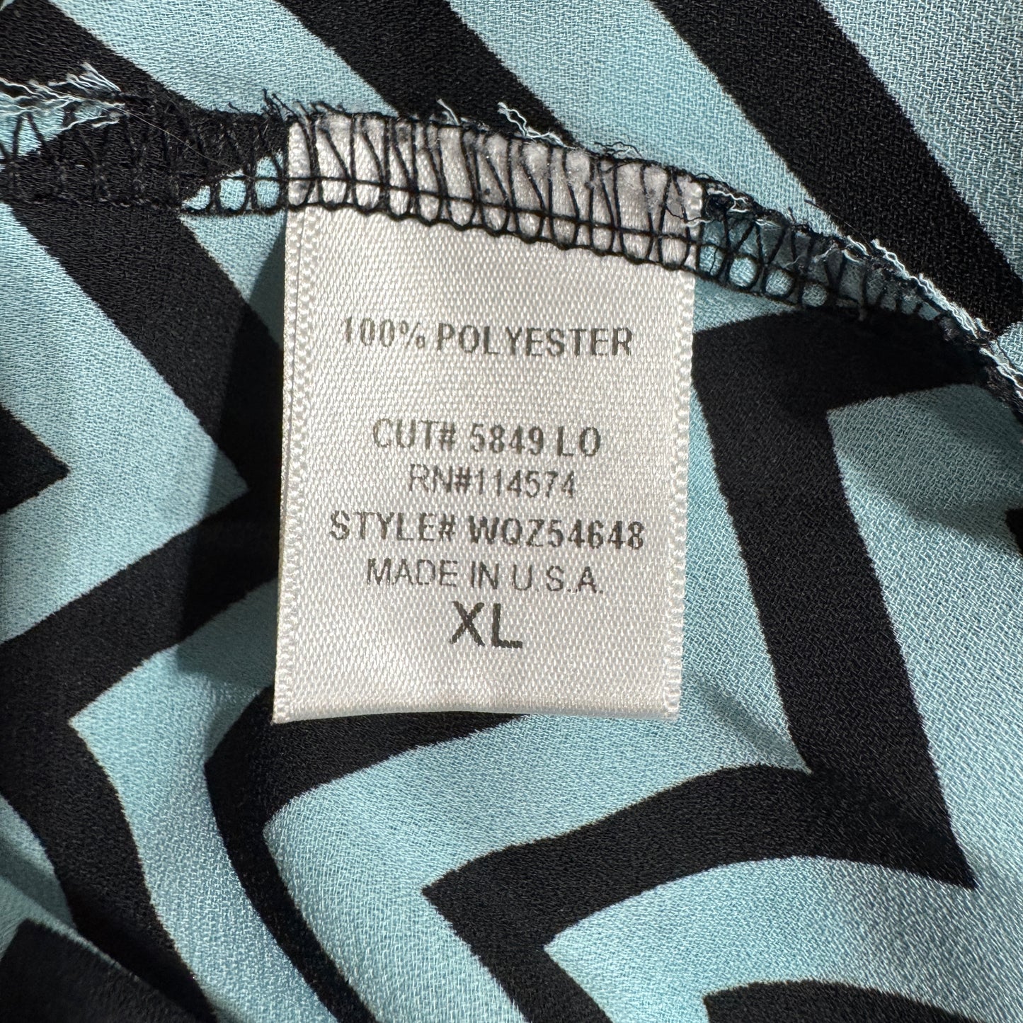 Pleione Tunic XL Blouse Blue Black Cap Sleeve Round Neck zigzag print