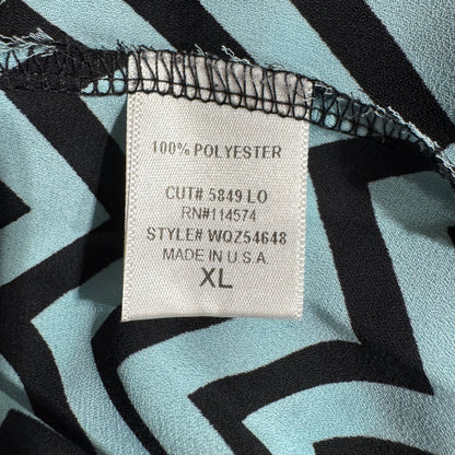 Pleione Tunic XL Blouse Blue Black Cap Sleeve Round Neck zigzag print