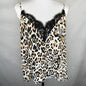 Socialite Tank Cami Sz L Beige V Neck Animal Print Lace Trim Spaghetti Straps