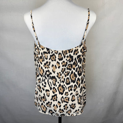 Socialite Tank Cami Sz L Beige V Neck Animal Print Lace Trim Spaghetti Straps